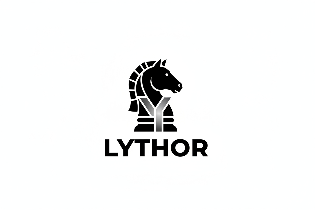 A Chess knight logo Written lythor